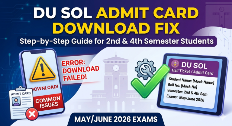 DU SOL Admit Card 2026: Direct Download Links & Error Fixes (2nd & 4th Sem)